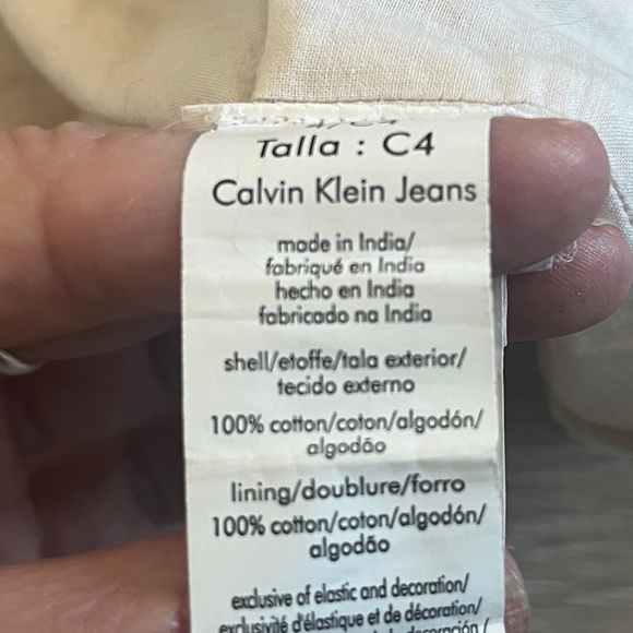 Calvin Klein Eggshell/Tan Geometric Print Lined stretch waist Cotton Mini Sz4 - Picture 4 of 6